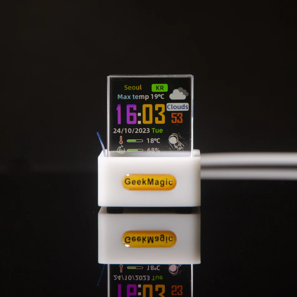 GeekMagic Mini-Kristalldisplay, Wettervorhersage-Gadget mit WiFi-Desktop-Uhrstation, transparenter kleiner Fernseher für Spieldekoration