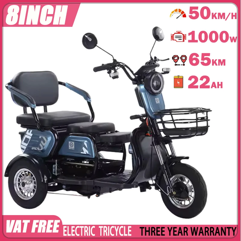 Electric Tricycle For Women To Pick Up Children And The Elderly 1000W72V23AH Electric Scooter Adult 14Inch Tire City ​​Commuting