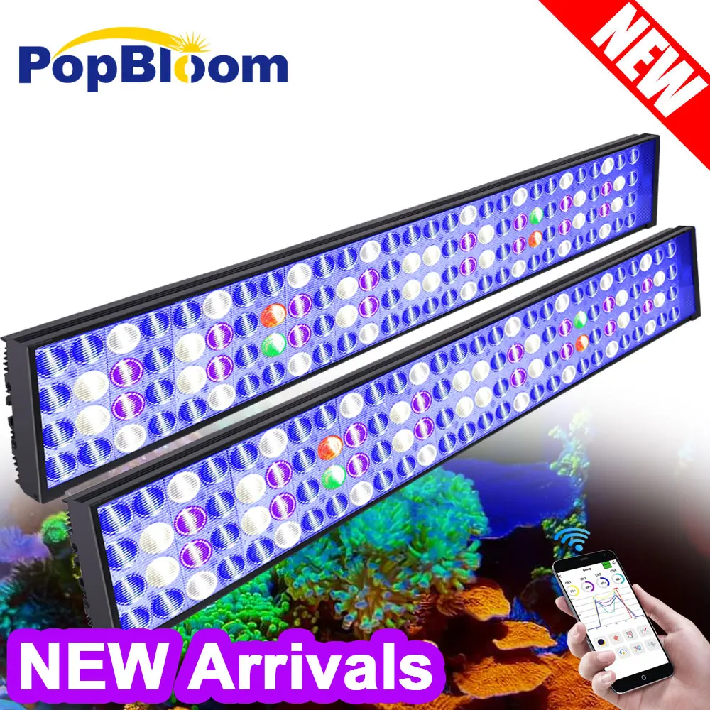 

PopBloom-Full Spectrum Marine LED Aquarium Lighting Smart Program Saltwater Aquarium Lamp,Coral Reef Fish Tank LED,150-200cm