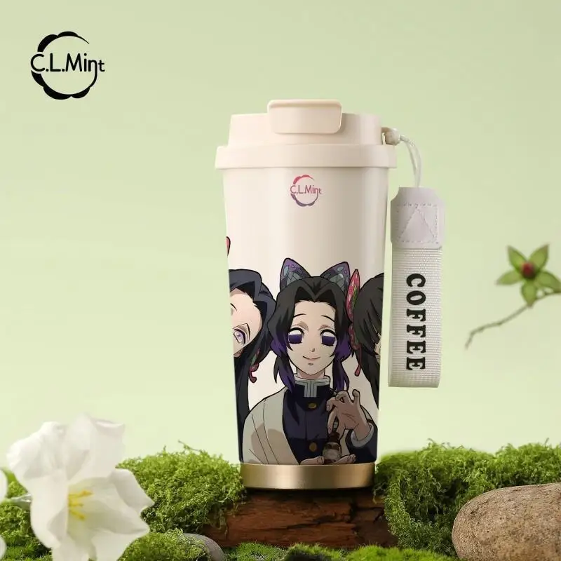 

Demon Slayer Anime Cartoon Insulated Mug Shinobu Kocho Peripheral Goods Large Capacity Double Drink Straw Cup Girl Portable Gift