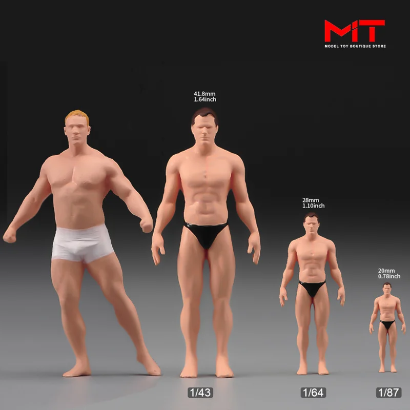 

Painted Miniatures 1/64 1/87 1/43 Muscular Man Wear Underwear Scene Props Figures Model for Car Model Matching DIY Photography