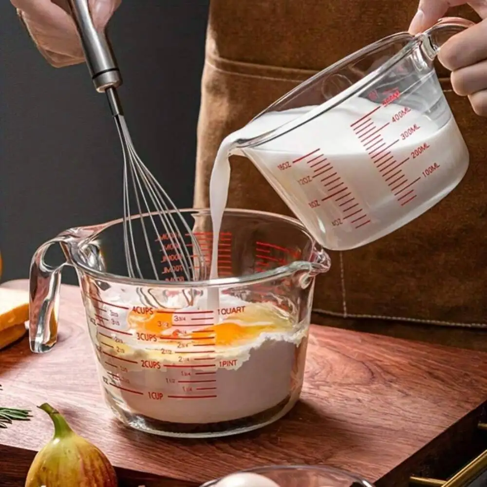 Tempered Glass Measuring Cup With Handle, Multi-Scale Liquid Measuring Jug, Heat Resistant Glass Measuring Cup For Baking Cooking