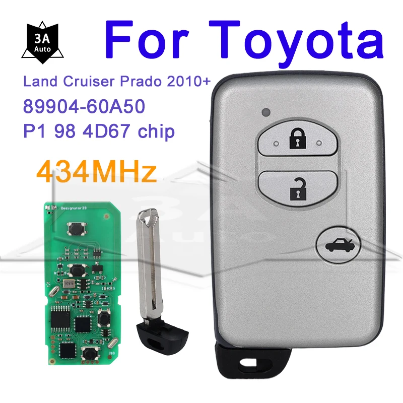 Auto Car Remote Key 3 Buttons For Toyota Land Cruiser Prado 2010+ B74EA P1 98 Chip 4D Keyless Go Start F433 FCCID 89904-60A50