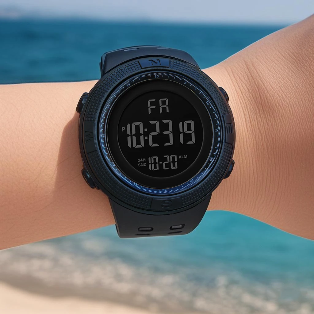 2 개 남자 세트 패션 스포츠 시계 세트 다기능 디지털 시계 고무 스트랩 캐주얼 야외 시계 무료 팔찌