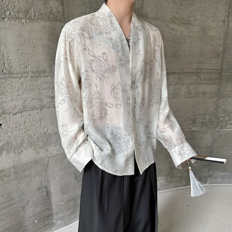 

Retro Floral Pattern Long Sve V-Ne Casual irt Spring Summer New Sle Versatile New Chinese National Sle Top