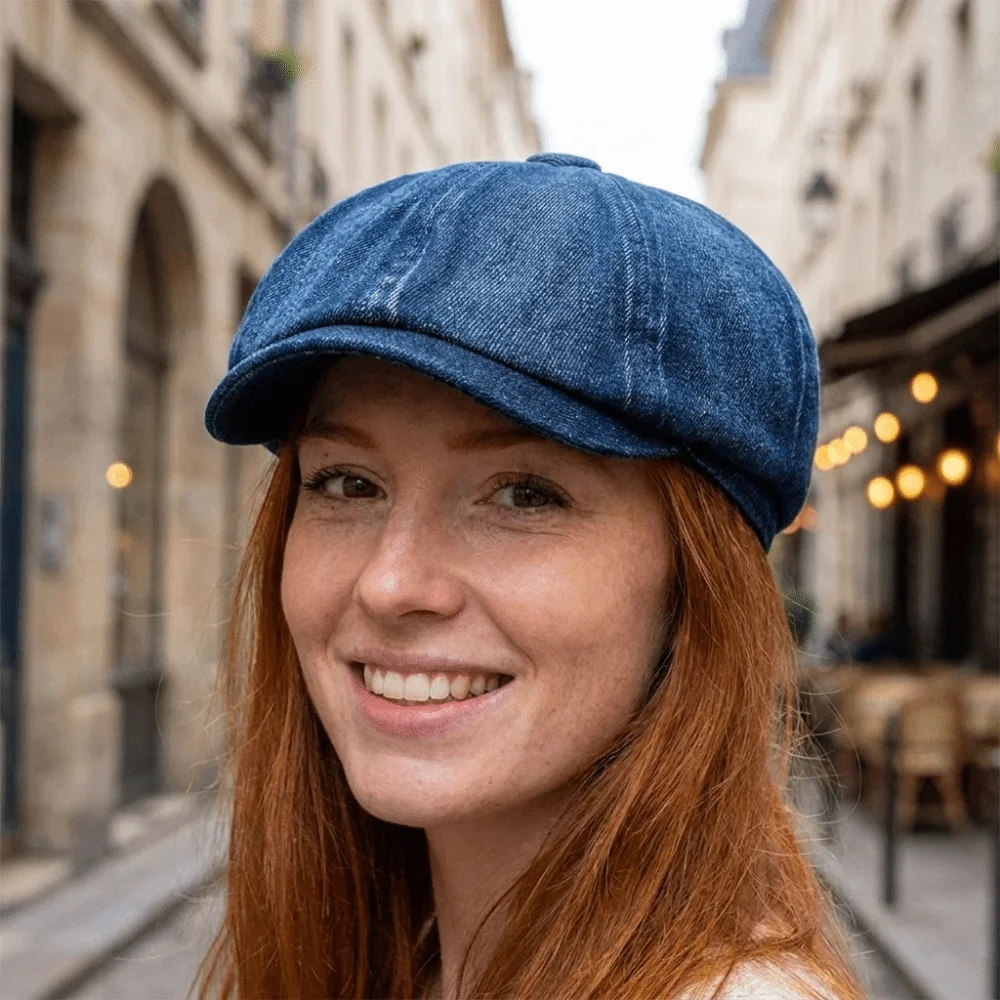 Retro Washed Denim Newsboy Cap Short Brim Casual British Beret Hat Versatile Octagonal Caps For Men Women