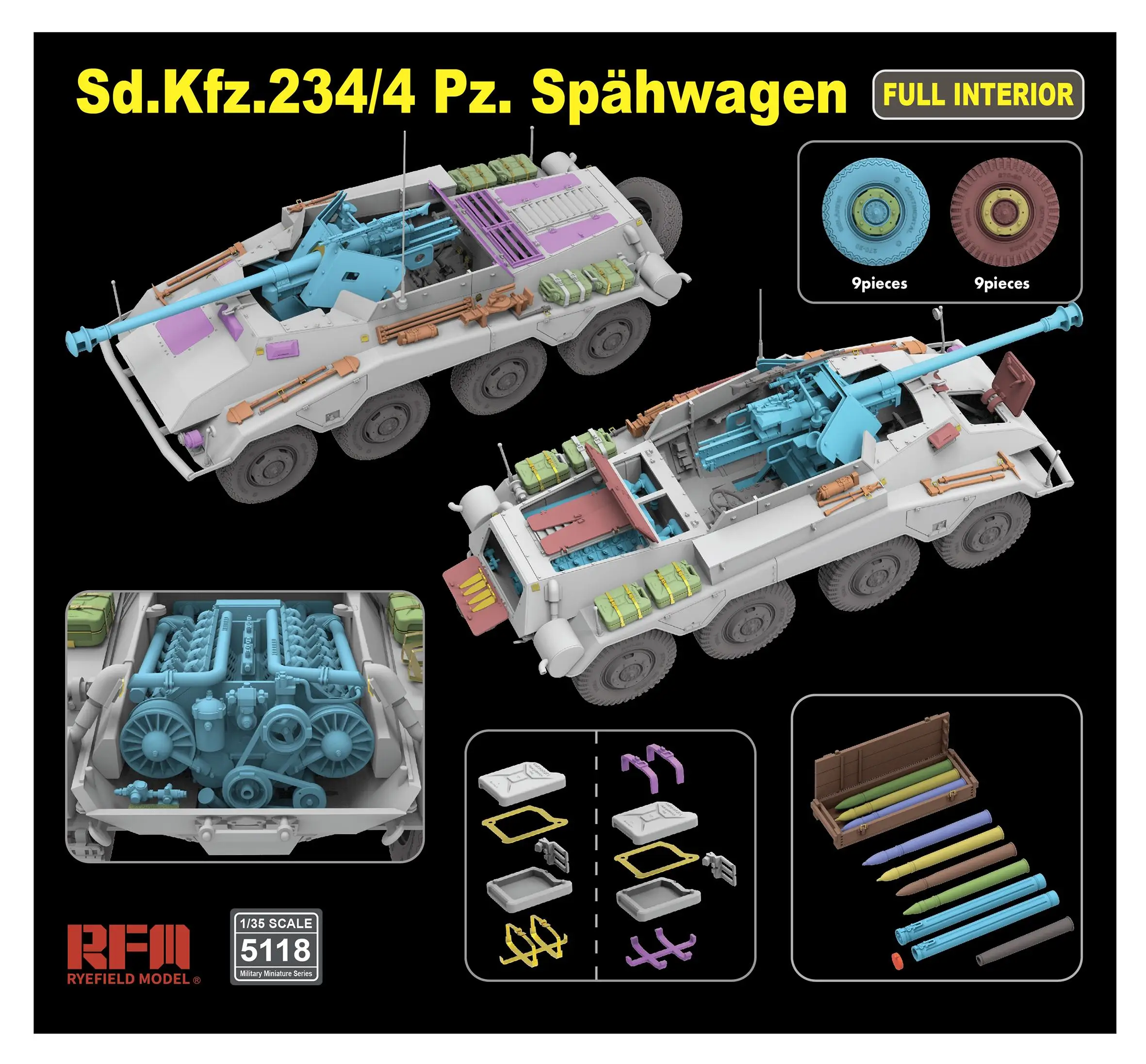 Ryefield 5118 1/35 Sd.Kfz.234/4 Spahwagen Volledig Interieur Modelbouwpakket