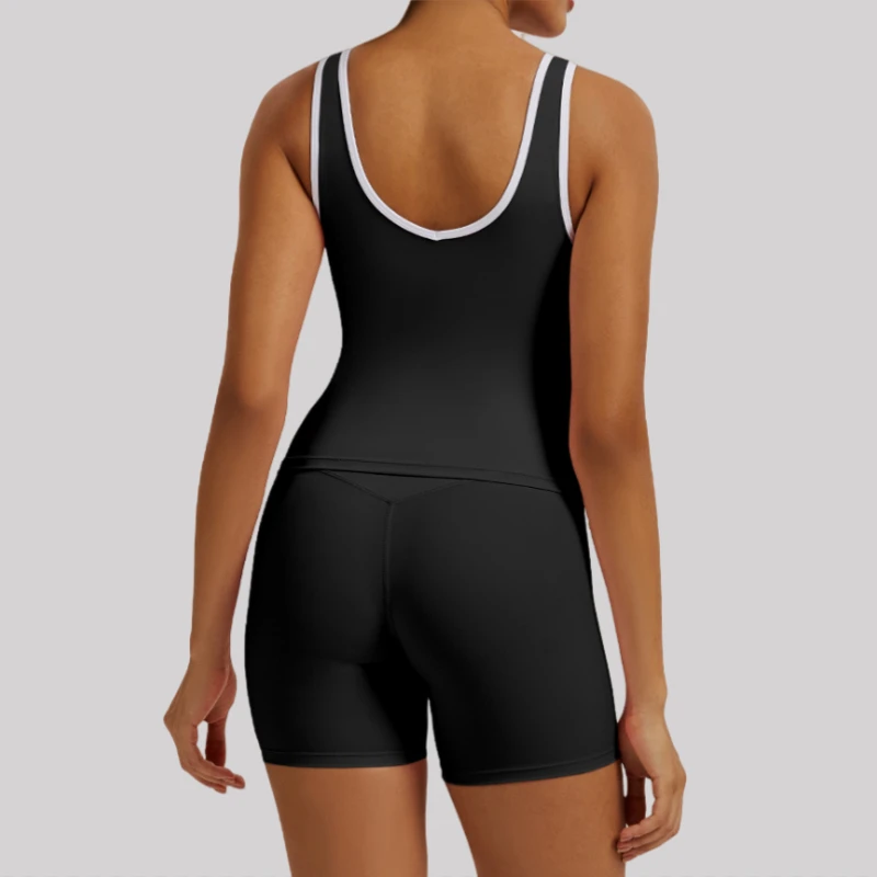 

Seamless Yoga Set for Women 2 Piece Nude Feel Butt-Lifting Shorts Contrast Color Sports Vest Quick-Dry Gym Running Outfit