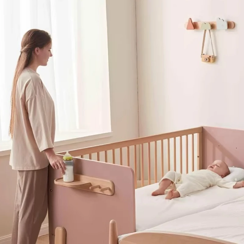 Solid wood baby splicing bed Adjustable guardrail Children's seamless bedside bed