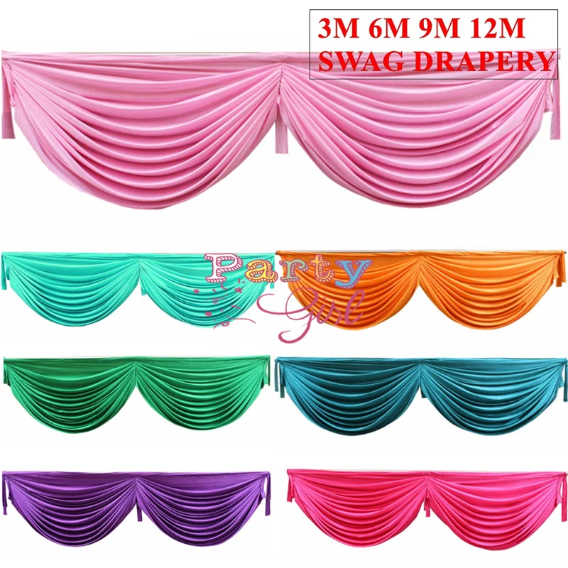 

3M 6M 9M Long Ice Silk Drape Swag Decoration For Event Party Wedding Backdrop Curtain Stage Background