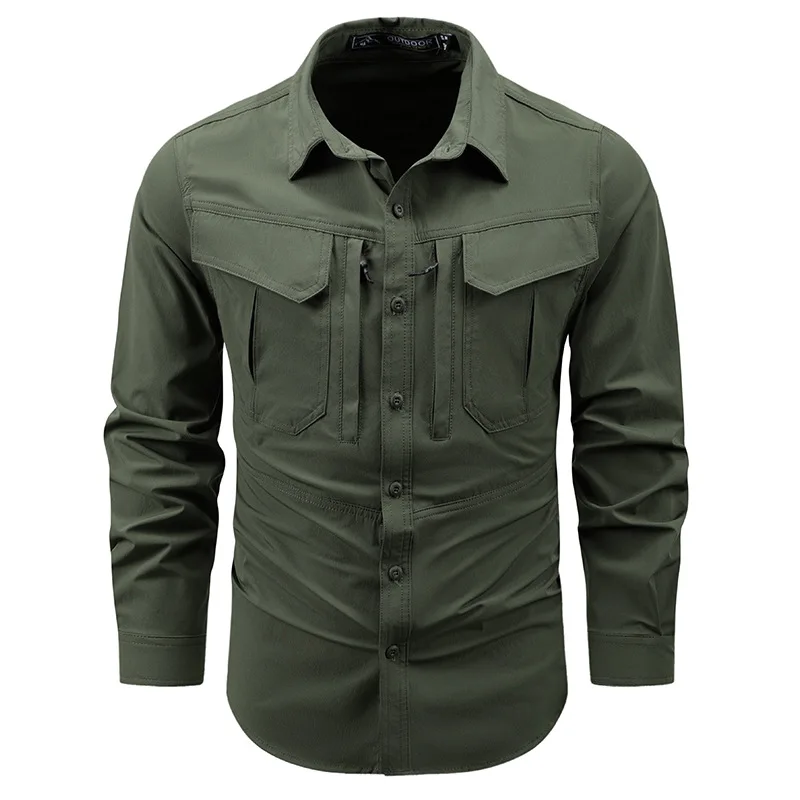 Men Outdoor Elastic Quick Drying Cargo Shirts Multi Pockets Tooling Shirts New Spring Male Breathable and Comfortable Shirts 4XL view 4