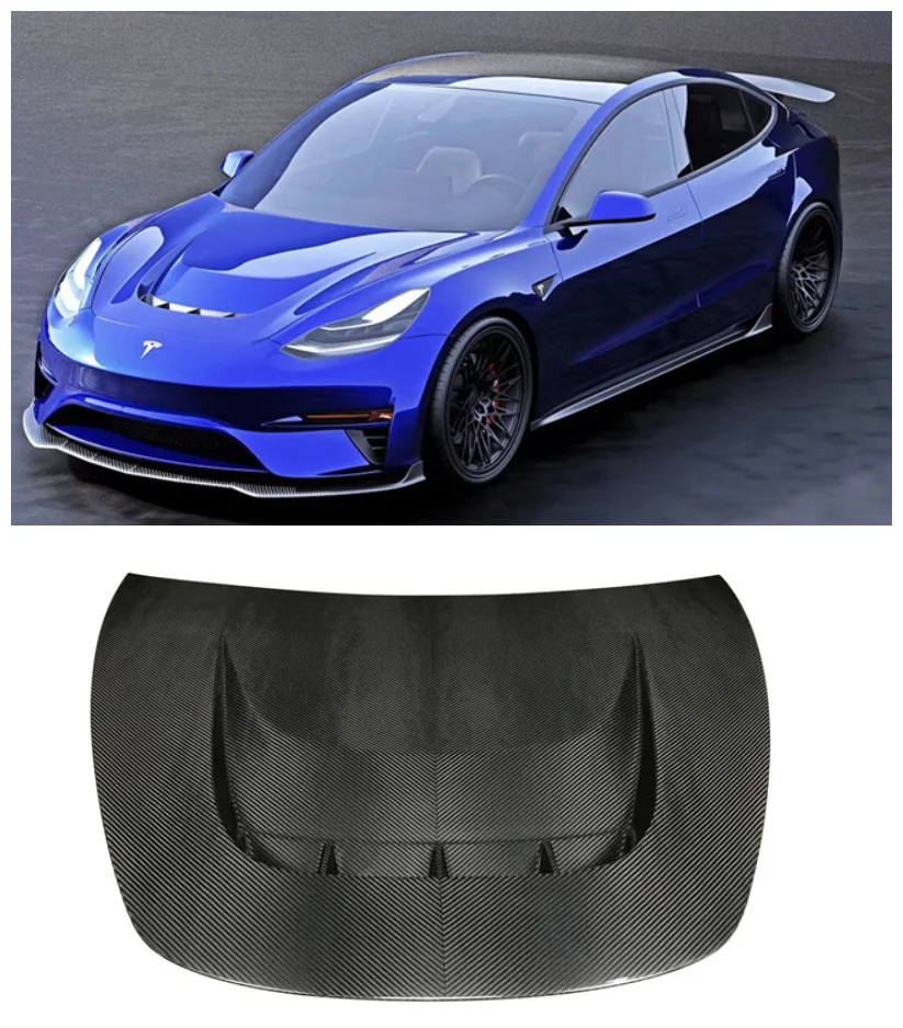 

High Quality Real Carbon Fiber Front Bumper Engine Hood Vent Cover Fits For Tesla MODEL 3 2017 2018 2019 2020 2021 2022