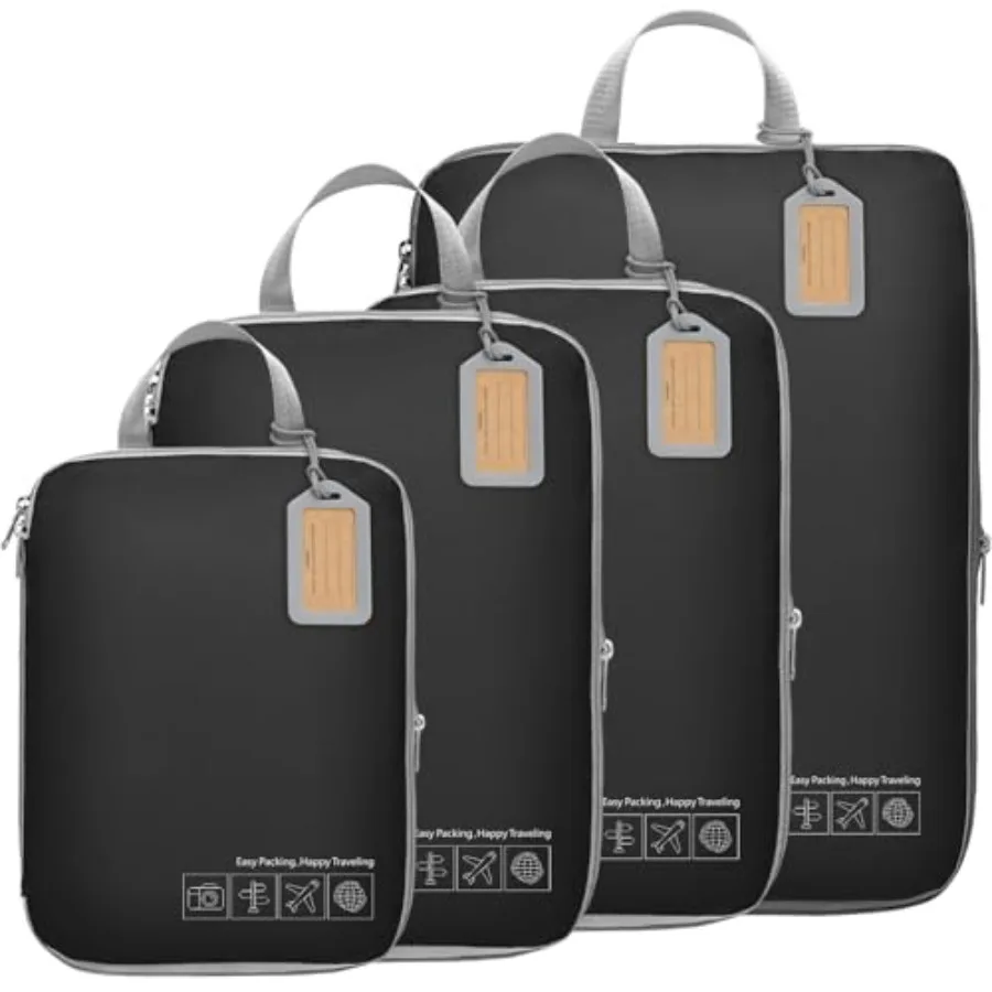 

Компрессионные упаковочные кубики для путешествий, легкие расширяемые органайзеры для багажа черного цвета, экономящие место, для ручной клади.