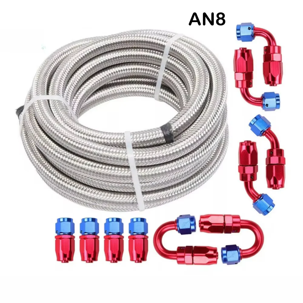 6AN 8AN 10FT 3M CPE geflochtenes Nylon-Kraftstoffleitungs-Set, Schlauchendanschlüsse, Silber
