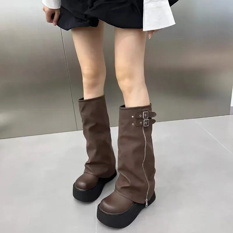 

Big leg pants and women's boots, sweet and cold, spicy girl pile up thick soled shoes, knee length boots, high leg women's boots