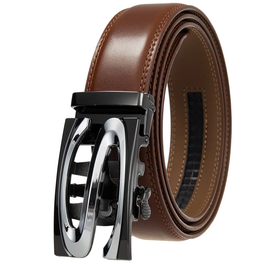 أحزمة جلد البقر الطبيعي للرجال 2025 جودة عالية سبيكة التلقائي مشبك حزام رجالي تان البني الفاخرة الذكور جلد البقر حزام B1005 #2