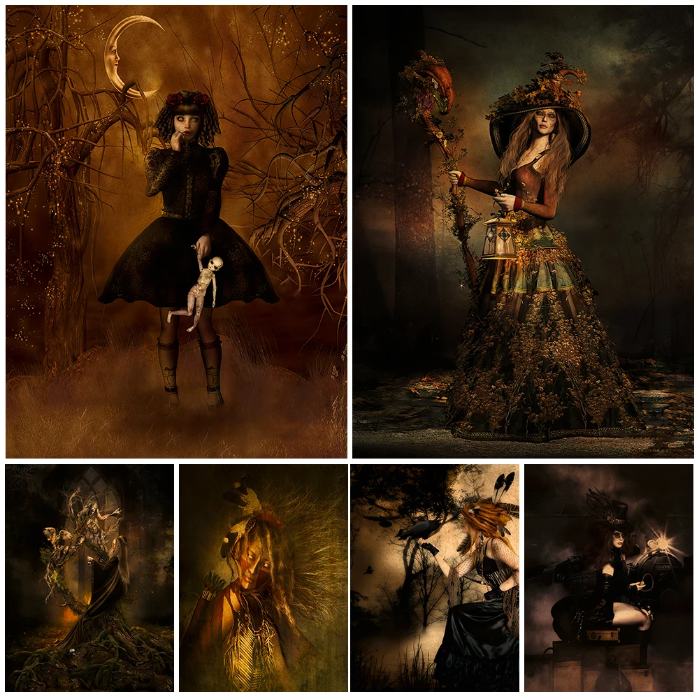 The Wood Witch Steampunk Art Vintage Wall Art Canvas Painting Home Decor Gothic Magic Witch And Shaman Poster Prints Unframed