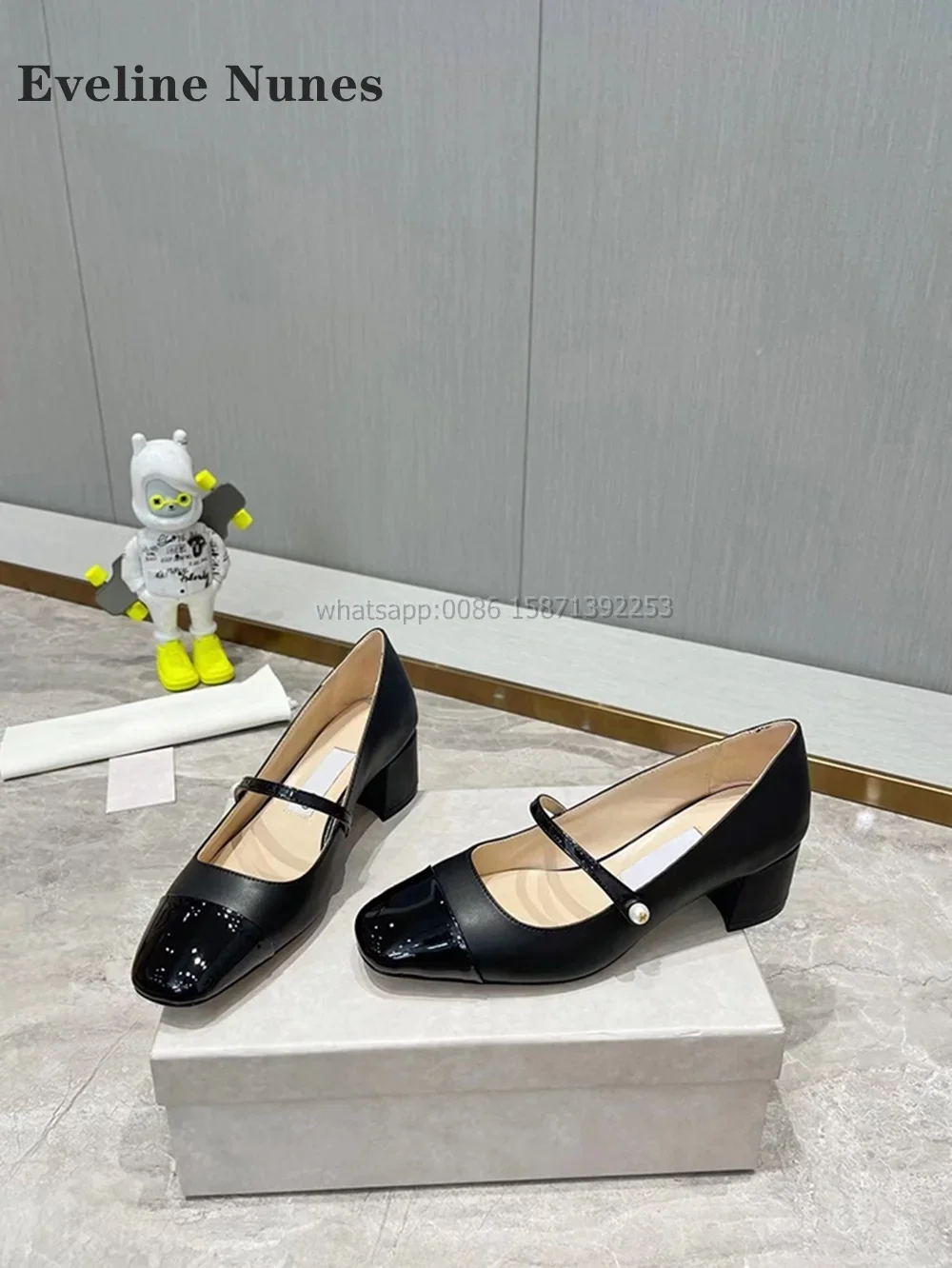 Décolleté lucidi con cinturino con fibbia perlata Punta quadrata Altezza crescente in pelle verniciata Tacchi alti da donna Colori misti Mary Janes Scarpe dolci