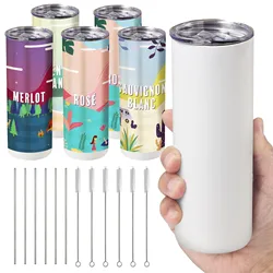 Cartoon Print Sublimation Tumblers Blank, Straight Skinny Tumbler With Straw, Stainless Steel Double Wall Insulated Tumbler