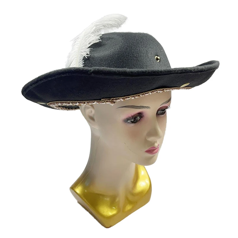 للجنسين واسعة حافة قبعة قرصان ريشة بيضاء مزينة قبعة تريكورن تأثيري القبعات تنفس عادية مرحلة الأداء قبعة التبعي