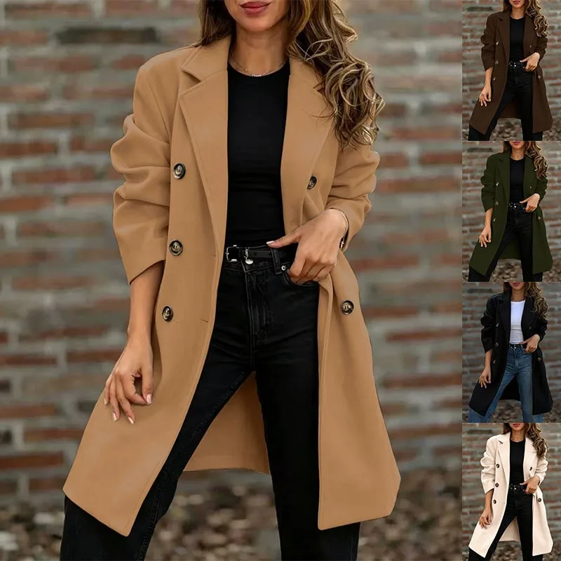 Autumn and winter new style, elegant street fashion, reversible collar, double row of buttons, woolen coat/outerwear.
