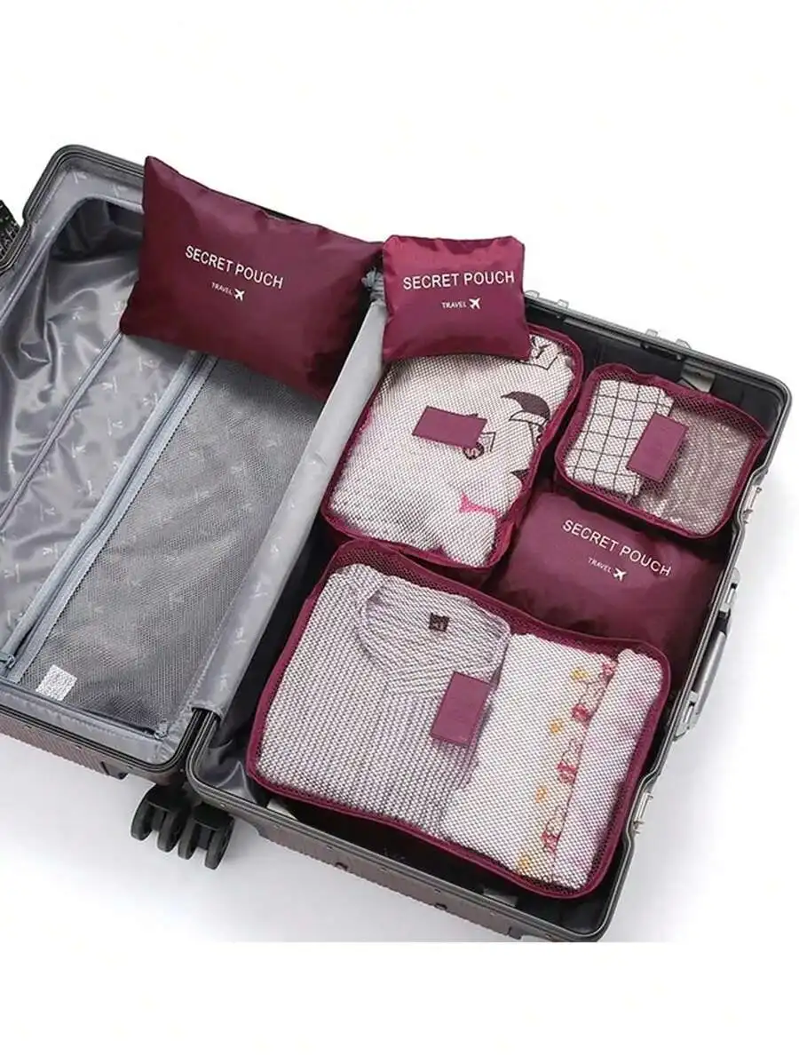 

6pcs Small Waterproof Travel Packing Cubes Set With Letter Graphic For Suitcase Organization