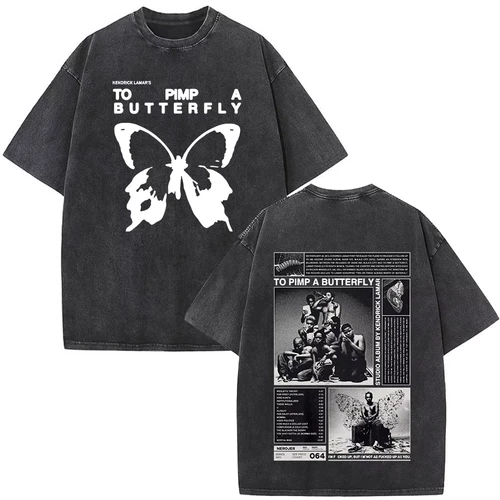 Imagen 1 del producto Kendrick Lamar To Pimp A mariposa gráfico Vintage lavado camisetas hombres moda Hip Hop Retro manga corta Camiseta ropa de calle