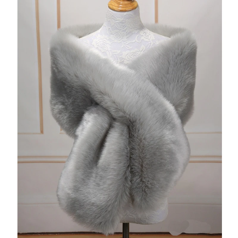 New Winter Warm Faux Fox Fur Long Shawl Stole Shrug Scarf Bridal Wedding Dress Jacket Bolero Women Party Capes Elegant Fur Wraps