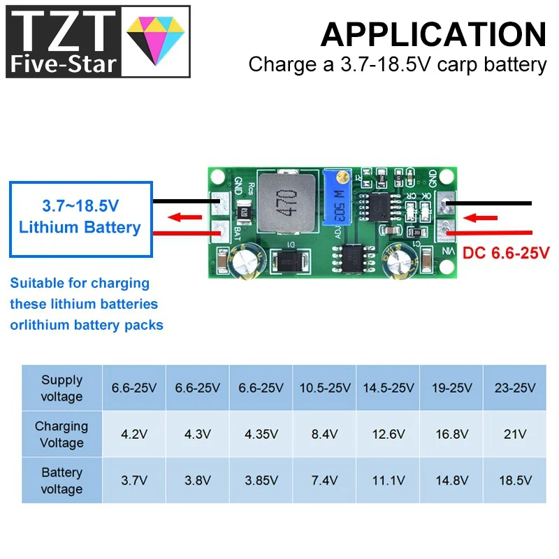 TZT DD28CRTA 1A 3,7-18,5 V зарядная плата для литиевых или литиевых аккумуляторов