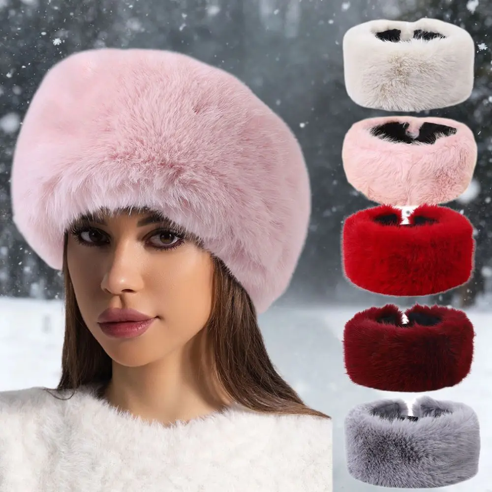 

Fluffy Fur Thickened Hat Without Top Outdoor Snow Ski Cap Female Faux Fur Thick Warm Windproof Hat Coldproof Plush Winter Hat
