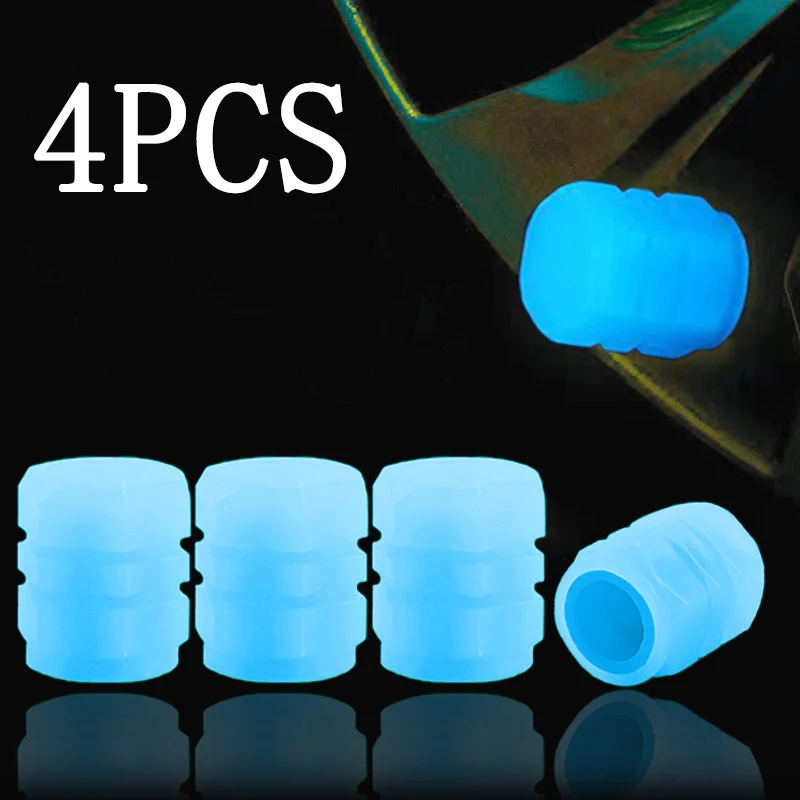 

4Pcs Mini Blue Luminous Tire Valve Caps Car Motorcycle Glowing Valve Cover Tire Wheel Hub Styling Decor Auto Moto Accessories