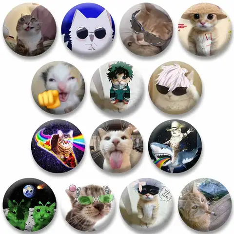 Creative Funny Cat Memes Button Pins Cute Cartoon Jewelry Badge Custom Round Brooch on Bag Shirt Hat Decor Accessories Toys Gift