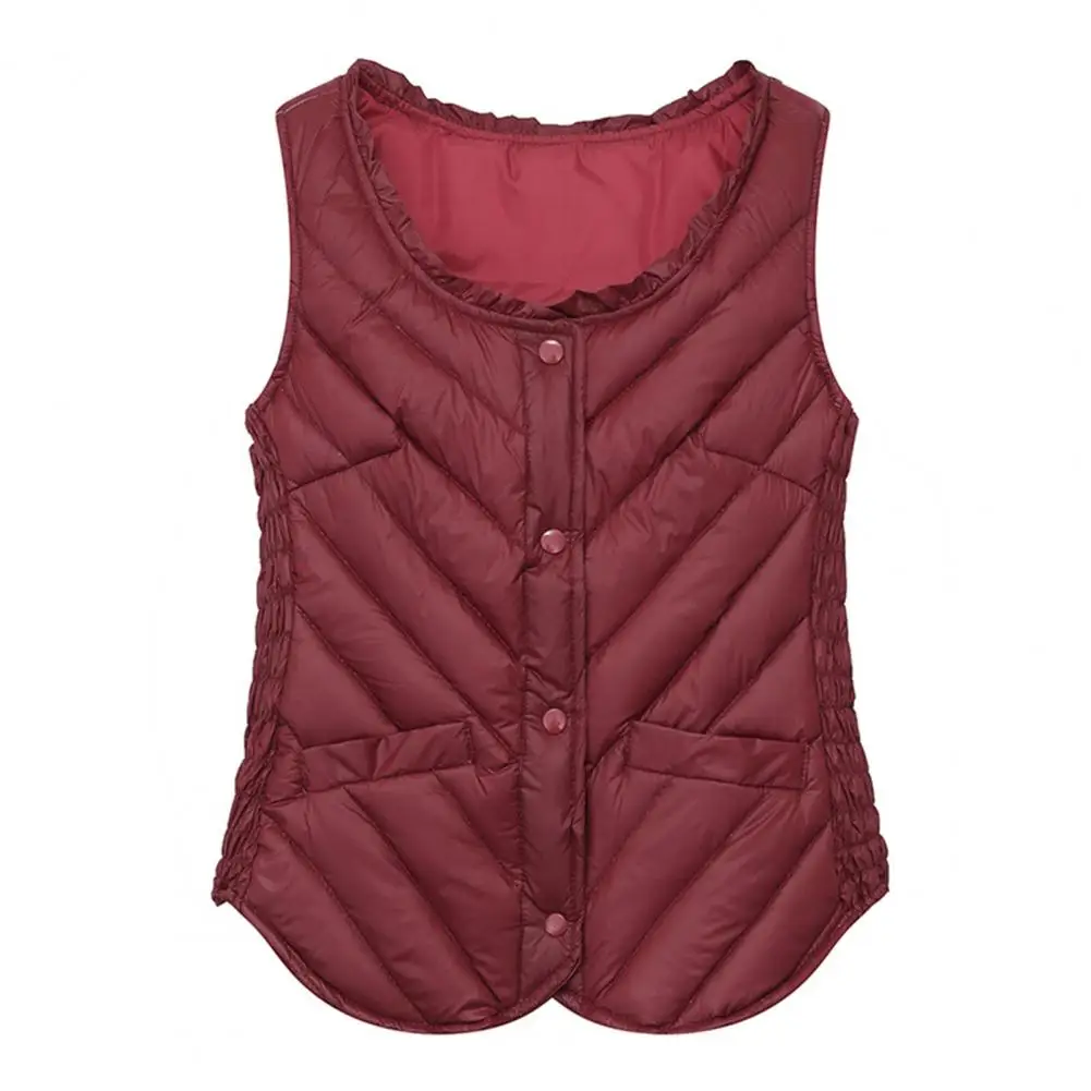 Gilet da donna traspirante gilet da donna imbottito in peluche accogliente con scollo a U Design monopetto per l'autunno inverno morbido caldo per le signore