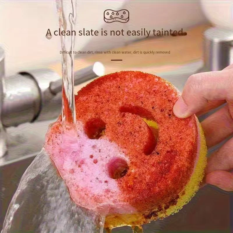 7pcs Smiley Face Temperature-Changing Cleaning Sponges，Colorful Kitchen Dishwashing Tools for Summer Grease Removal Cleaning