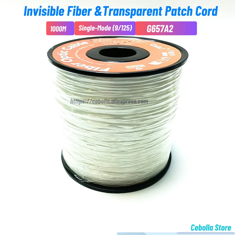 500/1000M Invisible Fiber Optical Drop Cable SM Simplex Transparent Patch Cord 1310Nm/1550Nm FTTH Indoor G657A2