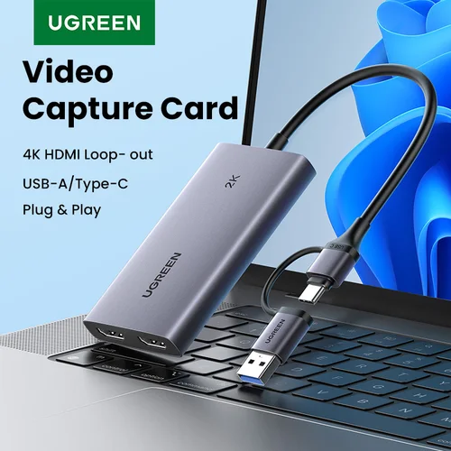 Tarjeta de captura HDMI UGREEN, captura 2K @ 30 y salida de bucle 4K, grabadora de vídeo HDMI a USB/tipo C para grabación de transmisión en vivo de computadora