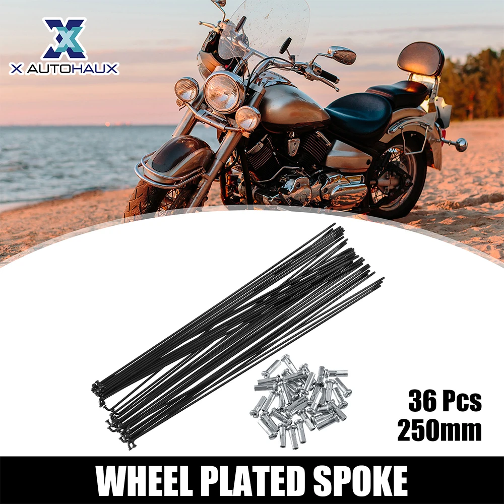 

X Autohaux 36Pcs Bicycle Steel Spokes 14G 250mm 255mm 259mm 261mm 270mm 290mm Length with Nipples for Most Bike Black Color