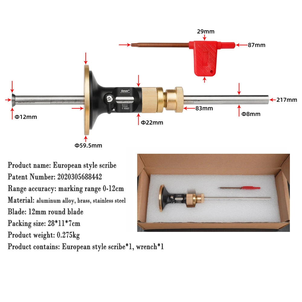 Woodworker Precision European Scriber Ruler Marking Gauge Fine-tuning Automatic Alloy Line Scribing Depth Measurement Blade Tool