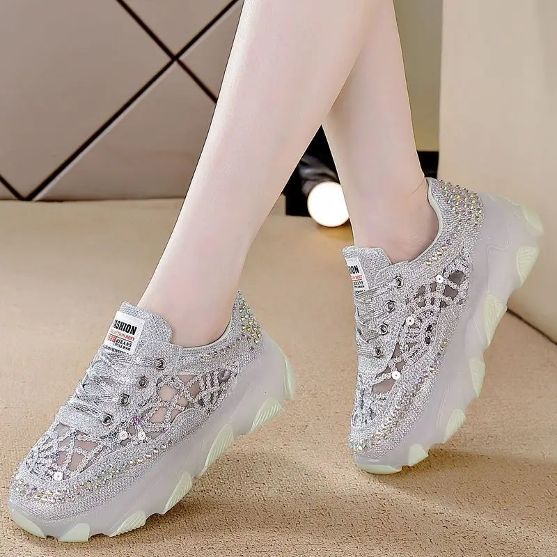 

Transparent Detail Dad Shoes Women 2025 Summer New Fashion Hollow Out Mesh Breathable Sporty Walking Sneakers