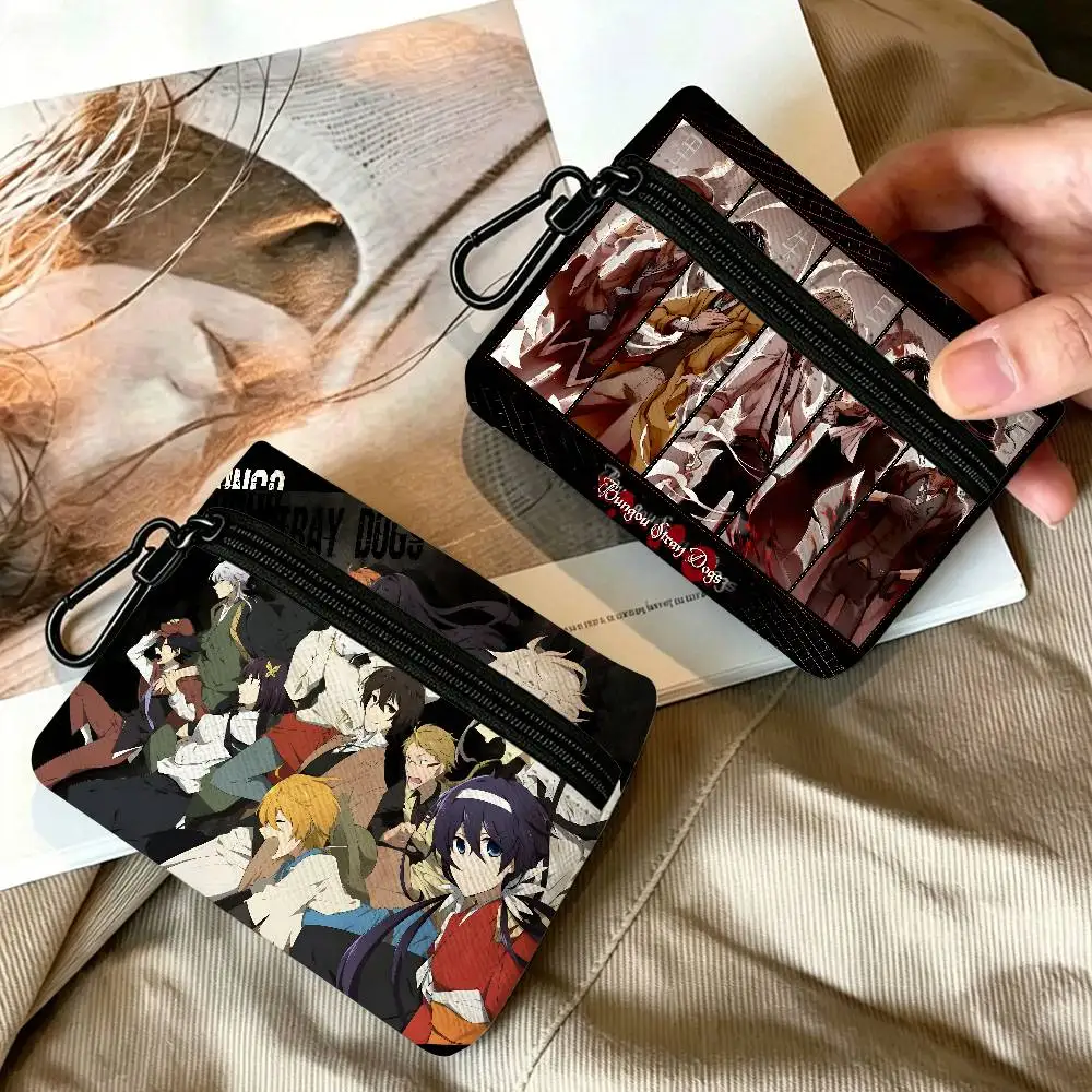 Anime Bungo Stray Dogs Mini Oxford Cloth Coin Purse With Carabiner Hook Portable Key Card Wallet Small Zipper Storage Pouch