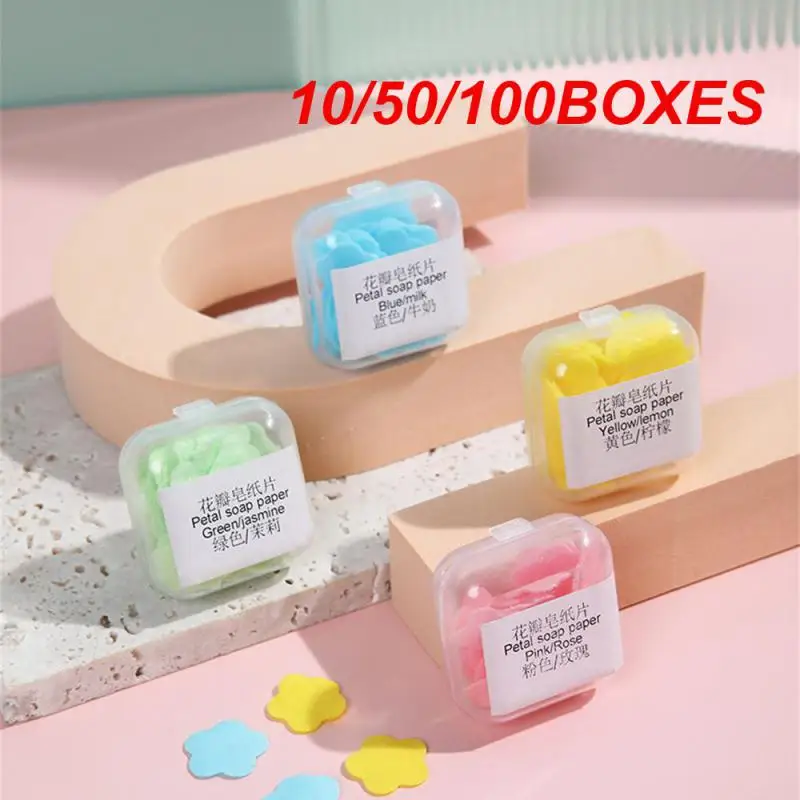 10/50/100BOXES Portable Soap Flakes Clean Hands And Leave Fragrance Practical Design Cute Mini Flower Shape Portable Soap Box