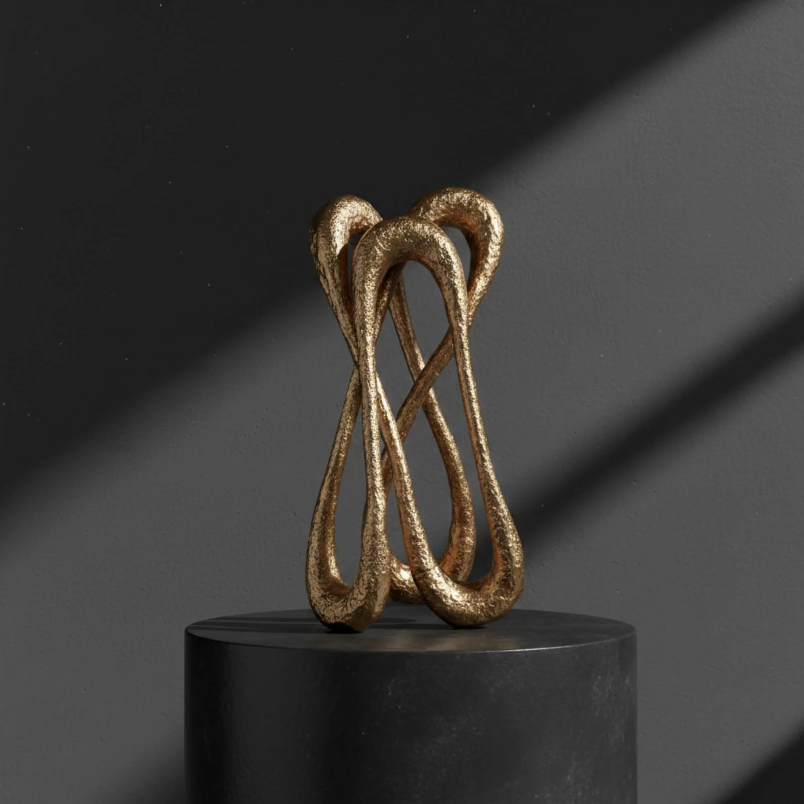 Abstract Sculpture with Curved Loop Golden Gold Tabletop Sculpture with Curved Loop Tabletop Ornament Modern Statue Textured