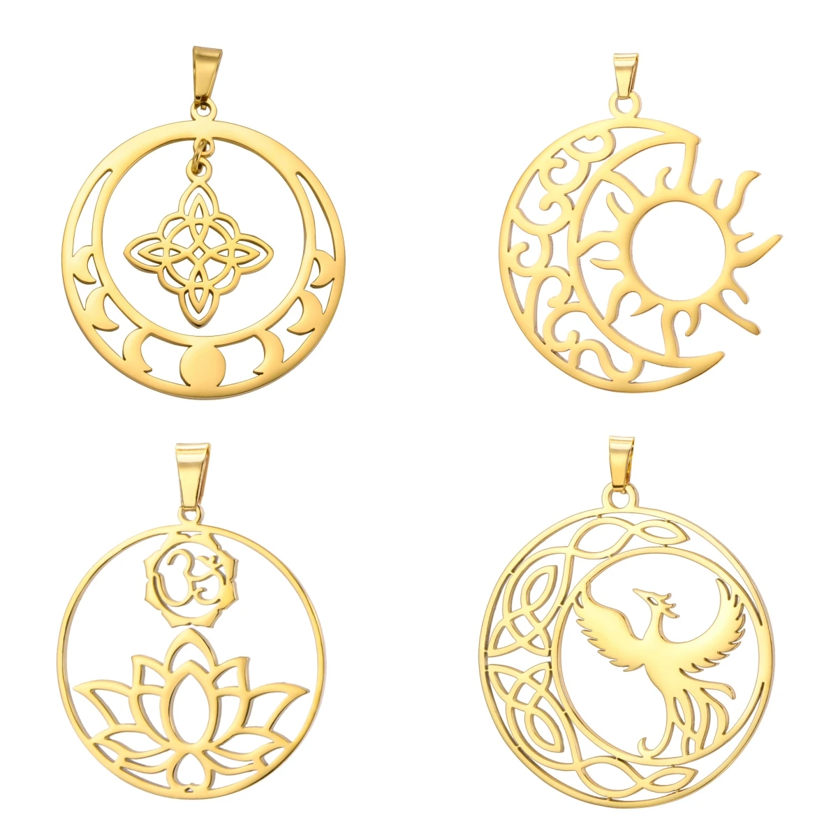 Round Stainless Steel Moon Star Lotus Phoenix Pendants For Jewelry Set Keychain Earrings Necklace Jewelry Gifts DIY Accessories