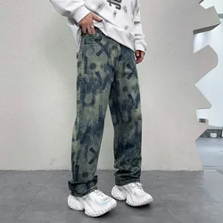 Y 2K Retro2024 Jeans Heren Amerikaanse Stijl High Street Losse Street Street Fashion Tie-Dye Print Denim Stoffen Broek