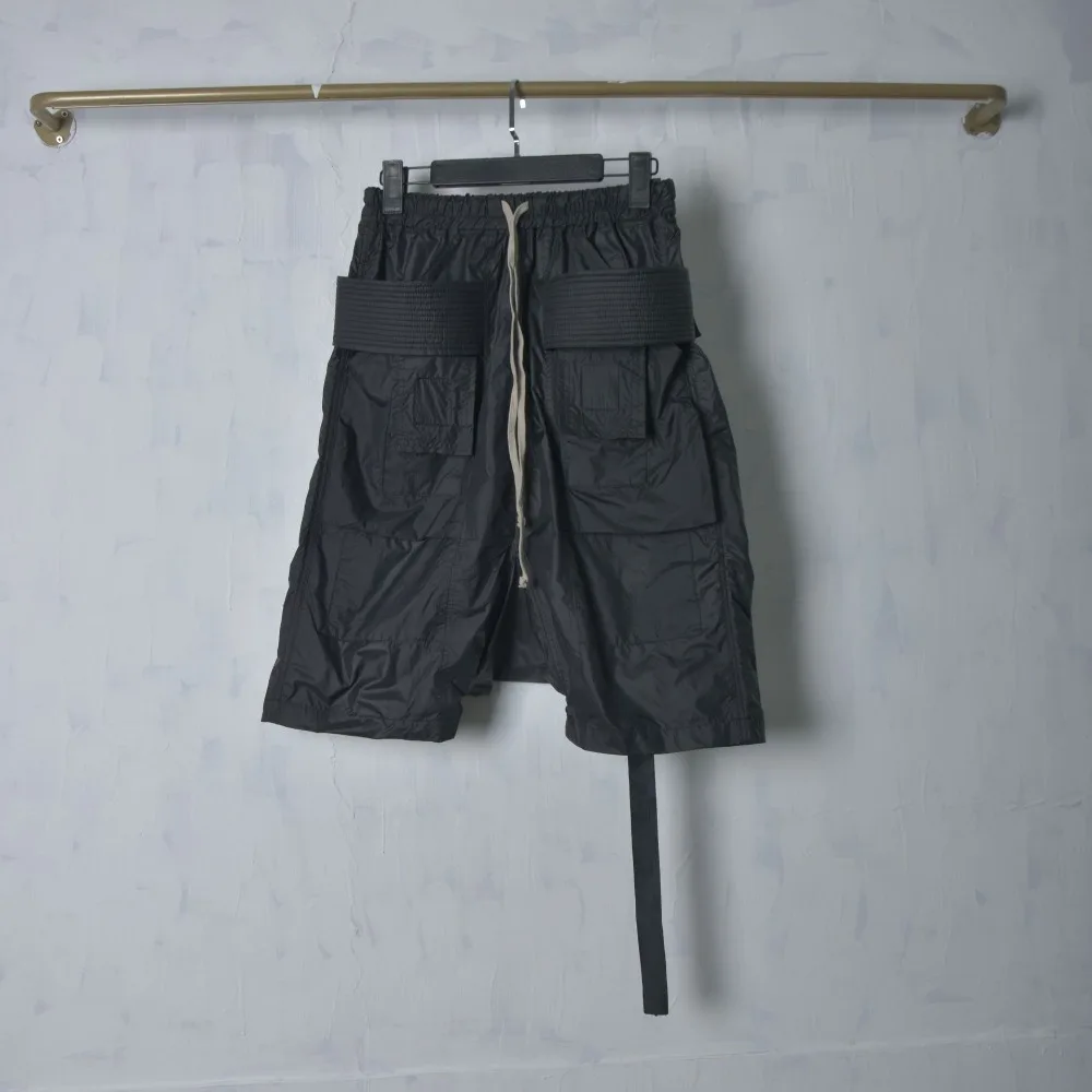 High Street Dark RO Black Shorts Summer Men's Casual Loose Shorts Simple and Thin Five Part Short with Patchwork Low-end Pants