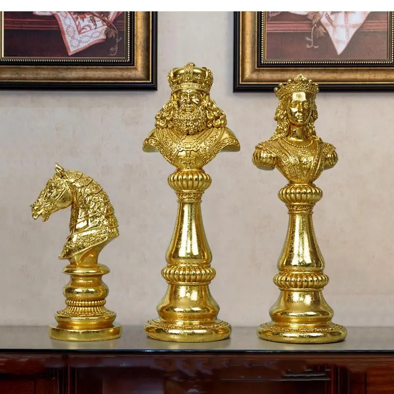 Resin Chess, Figurines, Kings and Queens, Office, Living Room, Home Interior Decoration Accessories, Each Set of 3 Pieces