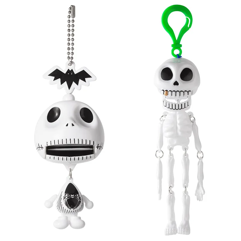 New 2PCS Fun Moving Skull Keychain Halloween Noctilucent Pendant Keyring For Women Men Jewelry Bag Accessories Gift 2024