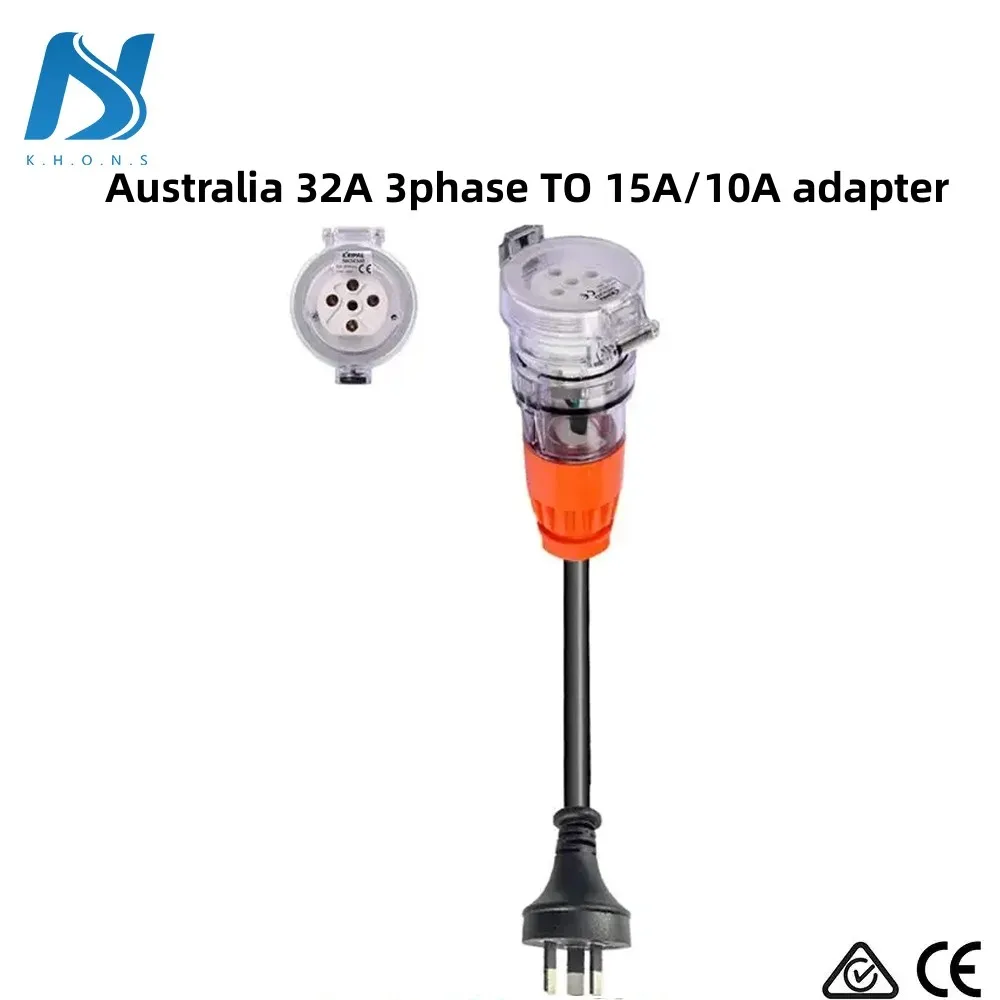 Caricatore per veicoli elettrici Khons adattatore australiano 32A trifase femmina a 15A maschio connettore per caricabatterie per veicoli elettrici