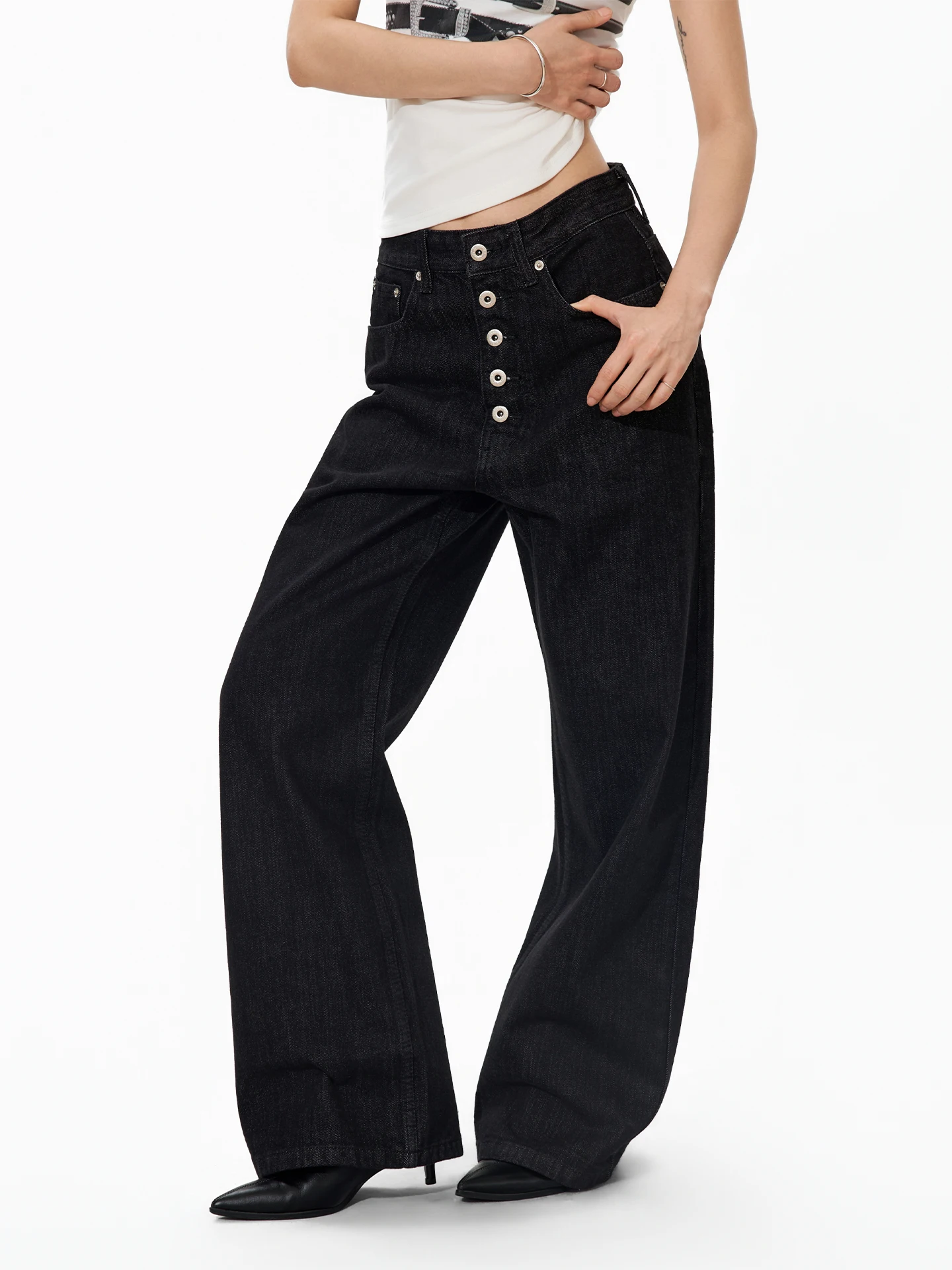 

Мужские джинсы S3T5 Original Denim Black: винтажные, прямые, с пятью пуговицами, удобные, износостойкие, из хлопка