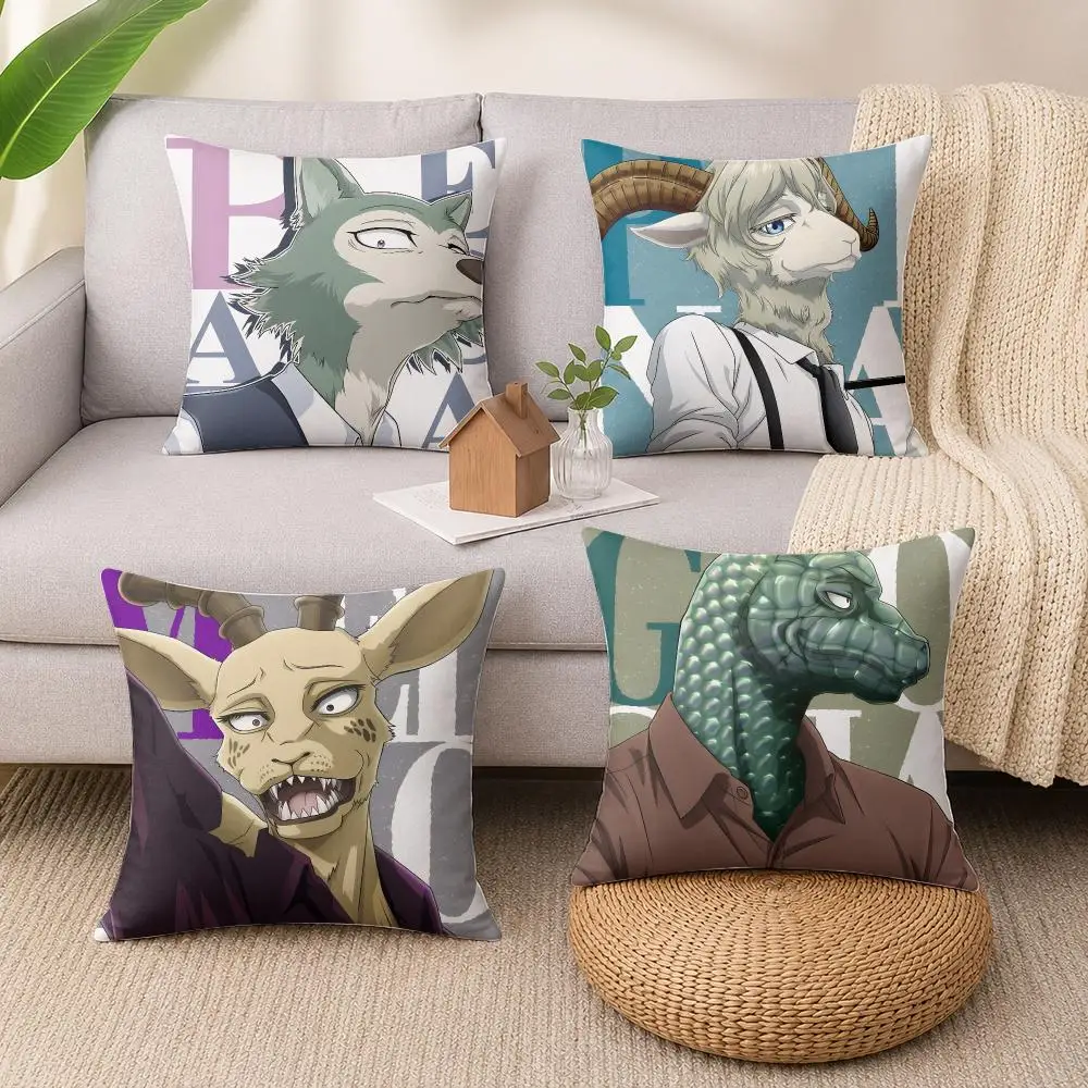 Japanese Anime B-BEASTARS Cushion Cover Wrinkle-Resistant Short Plush Cushion Covers Breathable Machine-Washable